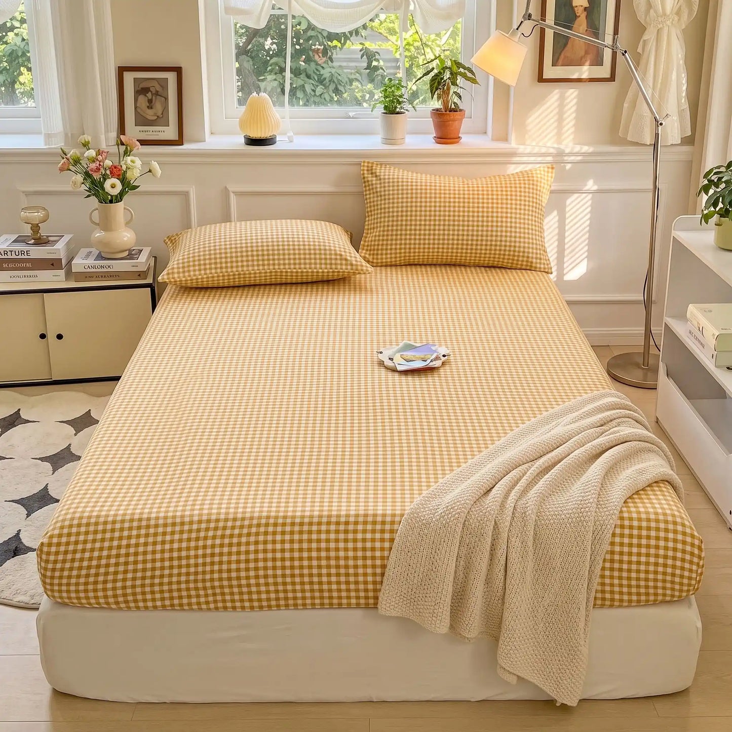 Drap Housse Carreaux Polyester 300TC Antidérapant – 5 Tailles
