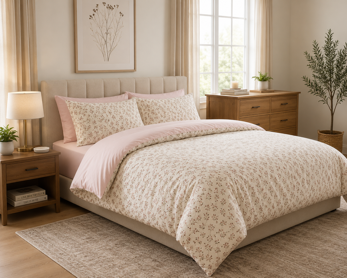 Housse de Couette Florale Polyester 3 Pièces – 150x200 au 200x230
