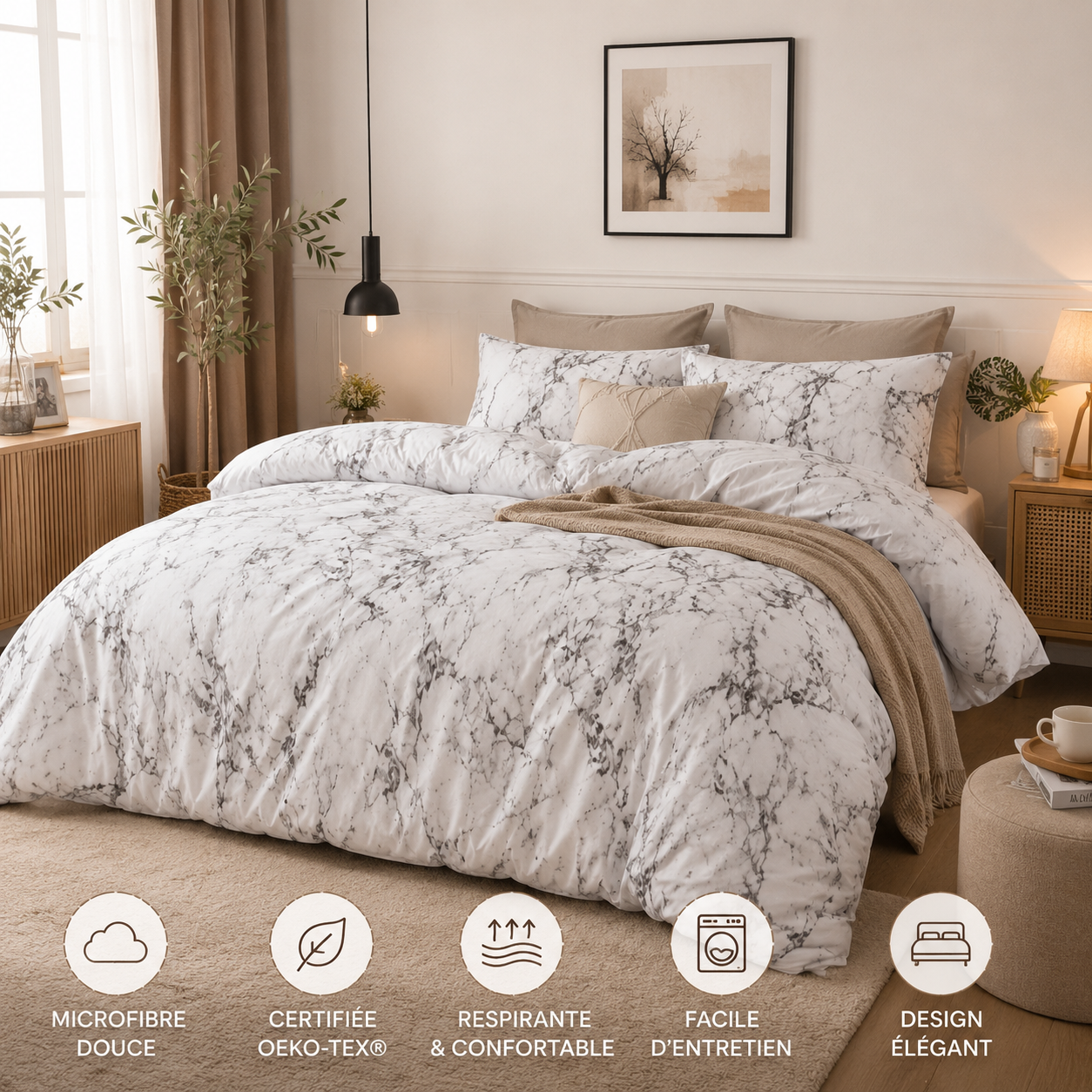 Housse de Couette Marbre & Tie-Dye 3 Pièces – 150x200
