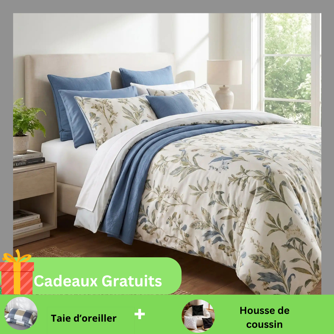 Pack Literie 3 Pièces – Housse de Couette + 2 Taïes + Housse Coussin Offertes