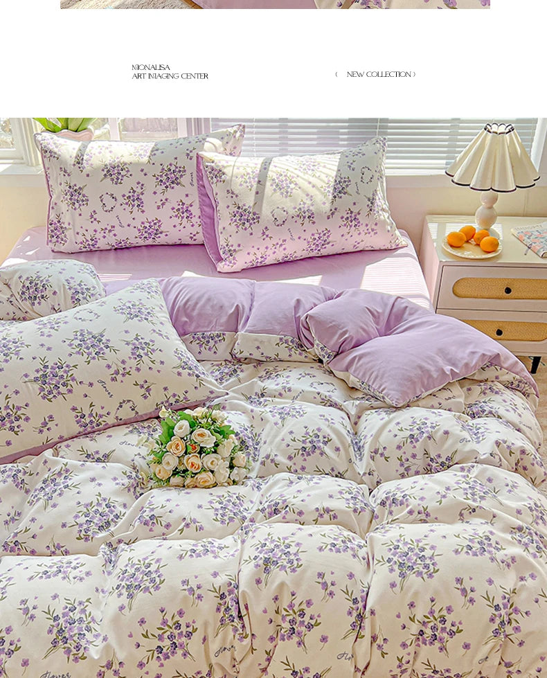 2026 Washed Cotton Double Yarn Single Quilt Cover Simple Wind Ins Wind Small Floral Korean Version Duvet Skin Friendly Bedding