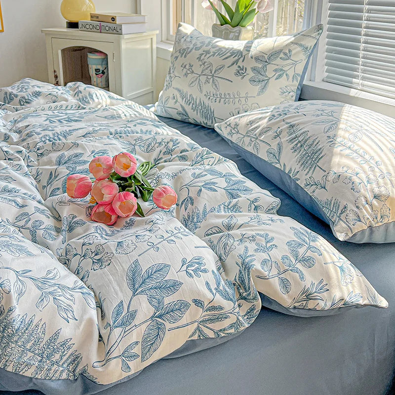 2026 Washed Cotton Double Yarn Single Quilt Cover Simple Wind Ins Wind Small Floral Korean Version Duvet Skin Friendly Bedding