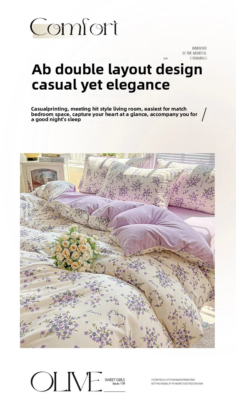 2026 Washed Cotton Double Yarn Single Quilt Cover Simple Wind Ins Wind Small Floral Korean Version Duvet Skin Friendly Bedding