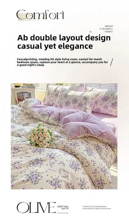 2026 Washed Cotton Double Yarn Single Quilt Cover Simple Wind Ins Wind Small Floral Korean Version Duvet Skin Friendly Bedding