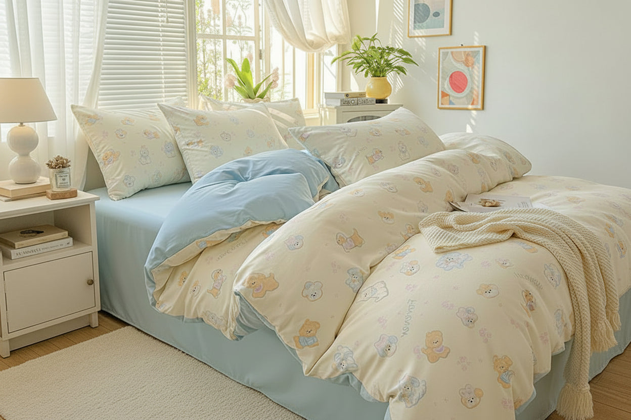 2026 Washed Cotton Double Yarn Single Quilt Cover Simple Wind Ins Wind Small Floral Korean Version Duvet Skin Friendly Bedding