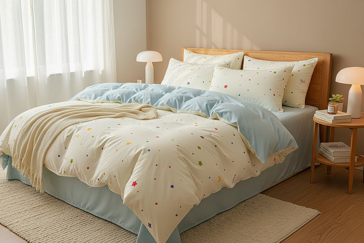 2026 Washed Cotton Double Yarn Single Quilt Cover Simple Wind Ins Wind Small Floral Korean Version Duvet Skin Friendly Bedding