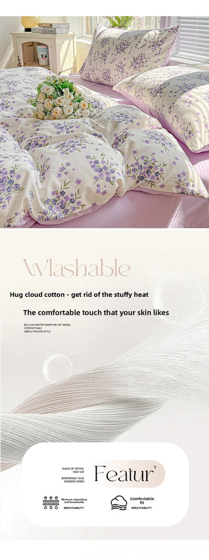 2026 Washed Cotton Double Yarn Single Quilt Cover Simple Wind Ins Wind Small Floral Korean Version Duvet Skin Friendly Bedding
