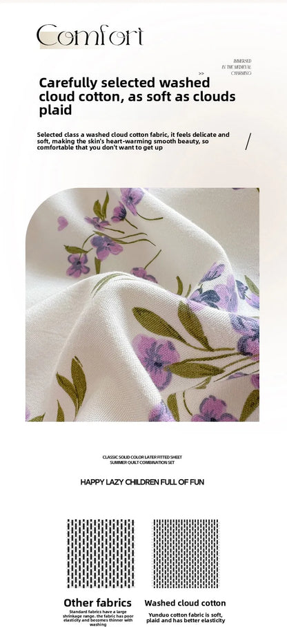 2026 Washed Cotton Double Yarn Single Quilt Cover Simple Wind Ins Wind Small Floral Korean Version Duvet Skin Friendly Bedding