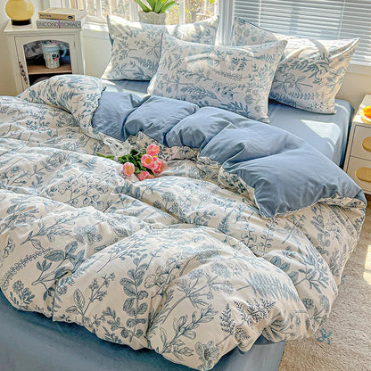 2026 Washed Cotton Double Yarn Single Quilt Cover Simple Wind Ins Wind Small Floral Korean Version Duvet Skin Friendly Bedding