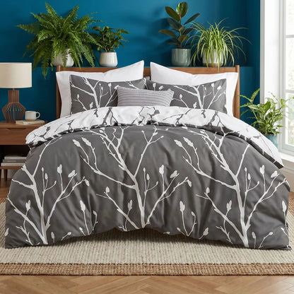 Parure de Lit en Microfibre 260x240 - Réversible avec Fermeture Éclair, 2 Personnes
