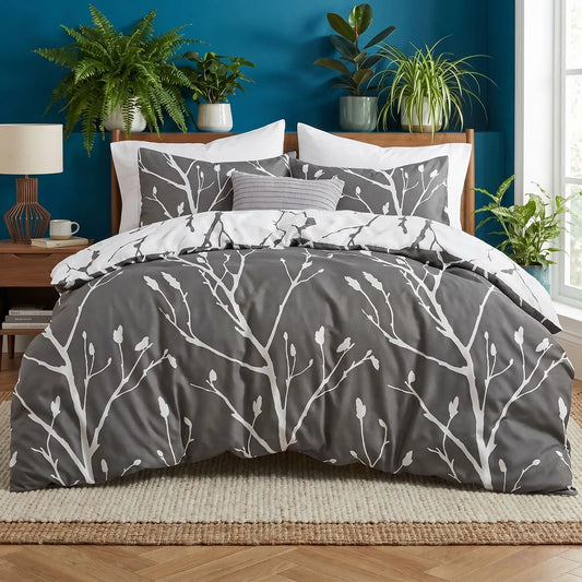 Parure de Lit en Microfibre 260x240 - Réversible avec Fermeture Éclair, 2 Personnes