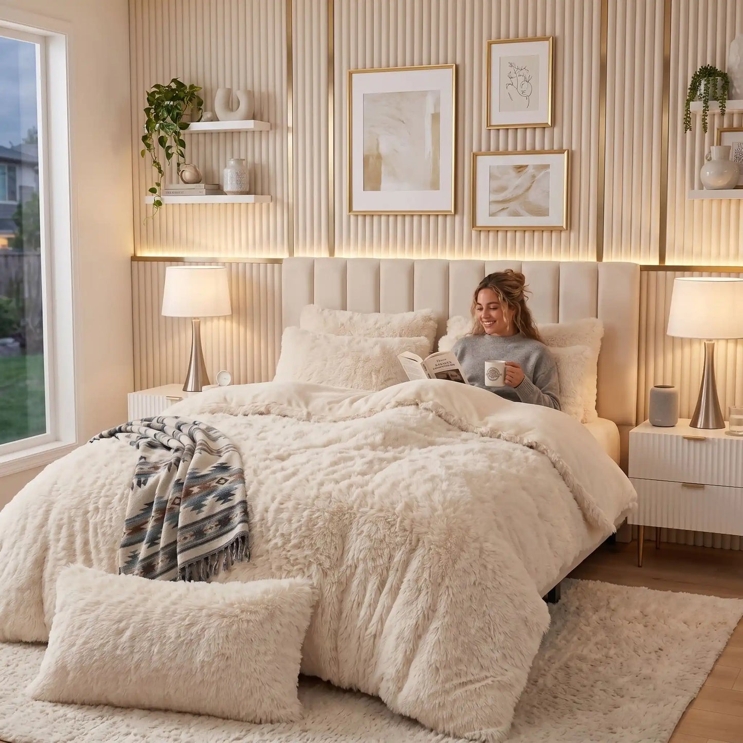 Parure de Lit 200x200 – Housse de Couette Peluche Sherpa Luxueuse