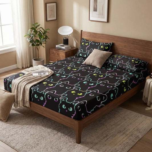 Drap Housse Imprimé Chats – Motif Mignon, Multi-Tailles