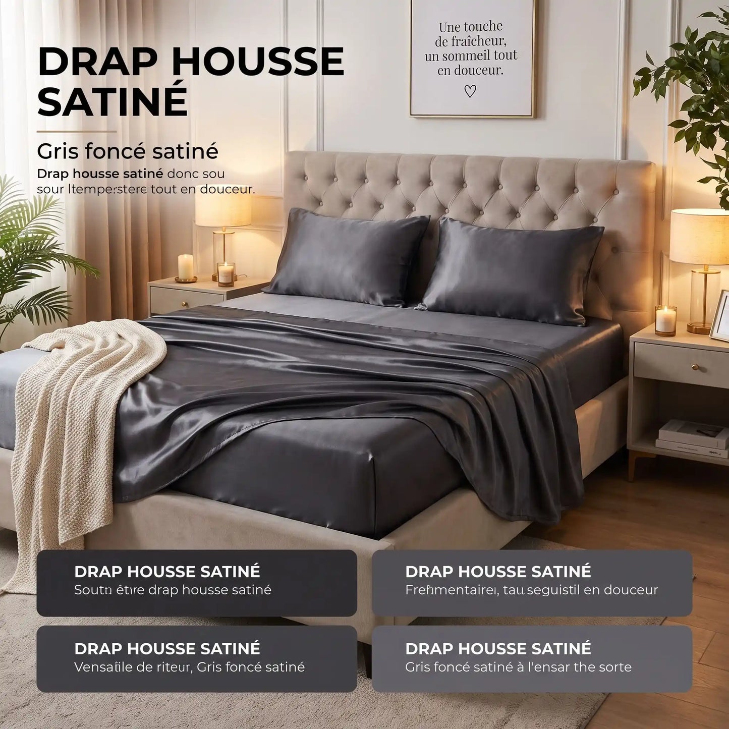 Drap Housse Satiné Ice Silk Effet Soie – 19 Couleurs