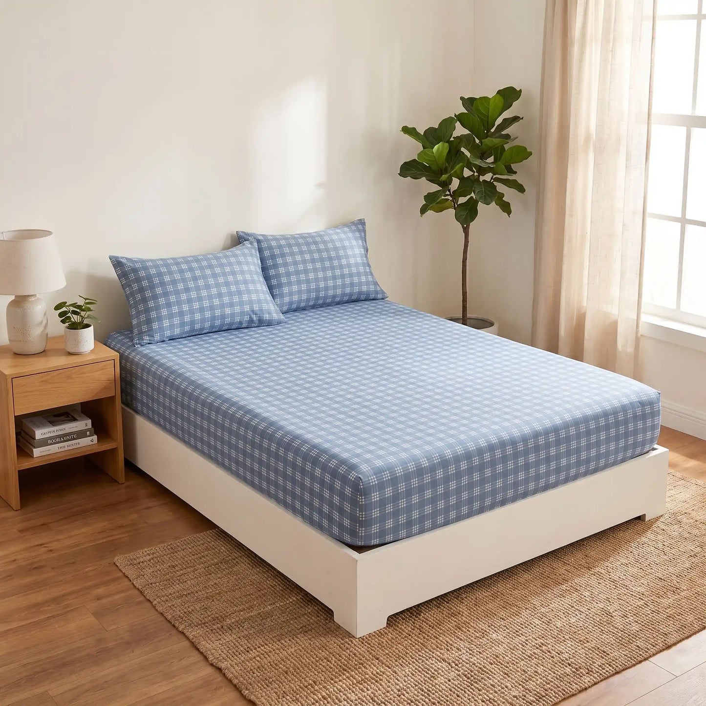 Drap Housse Carreaux Polyester 300TC Antidérapant – 5 Tailles
