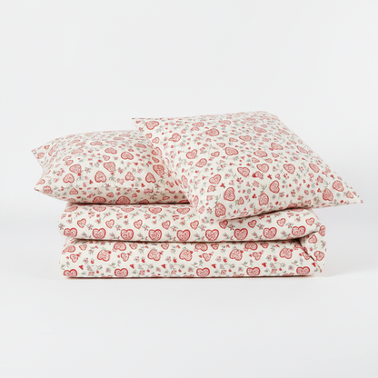 Housse de Couette Florale 3 Pièces – Motif Cœur & Fleurs | 150x200cm